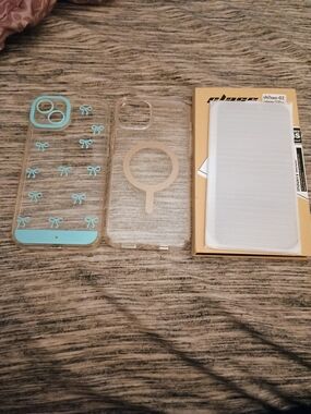 Clear Phone Case with Teal Bow Accents - Protective Accessory